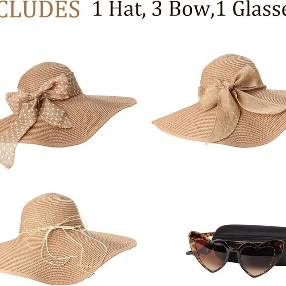 Beach Hats for Women Big Straw Wide Brim Summer Hat Floppy Foldable Roll up Cap - Picture 6 of 7